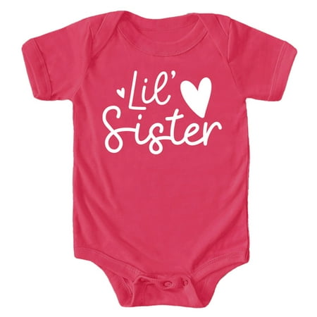 

Olive Loves Apple Lil Sister Heart Bodysuit for Baby Girls Sister Sibling Outfits Vintage Hot Pink Bodysuit 12 Months