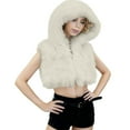 thumbnail image 2 of Hxshgdsn Womens Faux Fur Shrugs Jacket Trendy Lapel Sleeveless Full Zipper Crop Cardigans Vest Y5K Beige S, 2 of 5