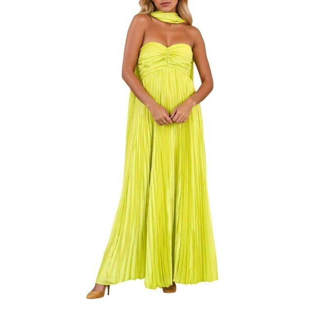 Vestido sexy sin tirantes y con espalda descubierta para mujer, de cintura alta y largo, con detalle de pañuelo.