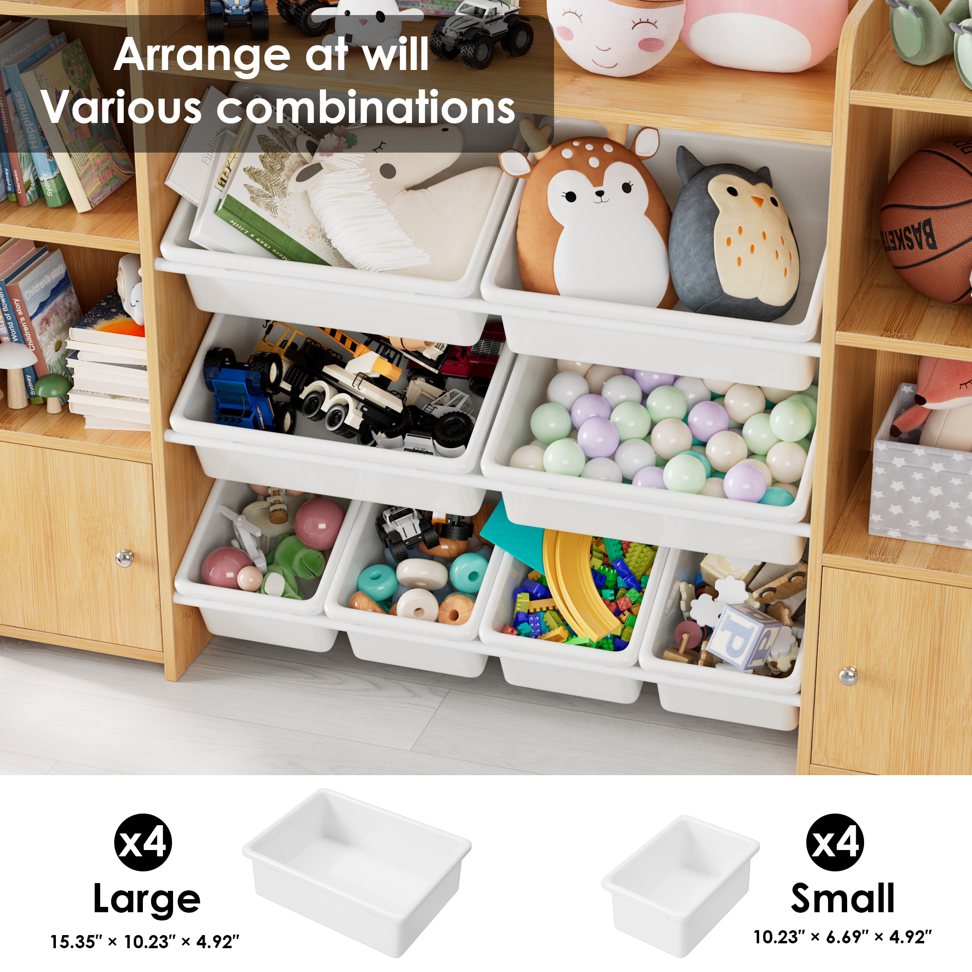 Homfa Kids Toy Organization Cubby Bookcase with 8 Bin, 2 Door Storage Organizer Bookshelf for Children Room Playroom, Natural