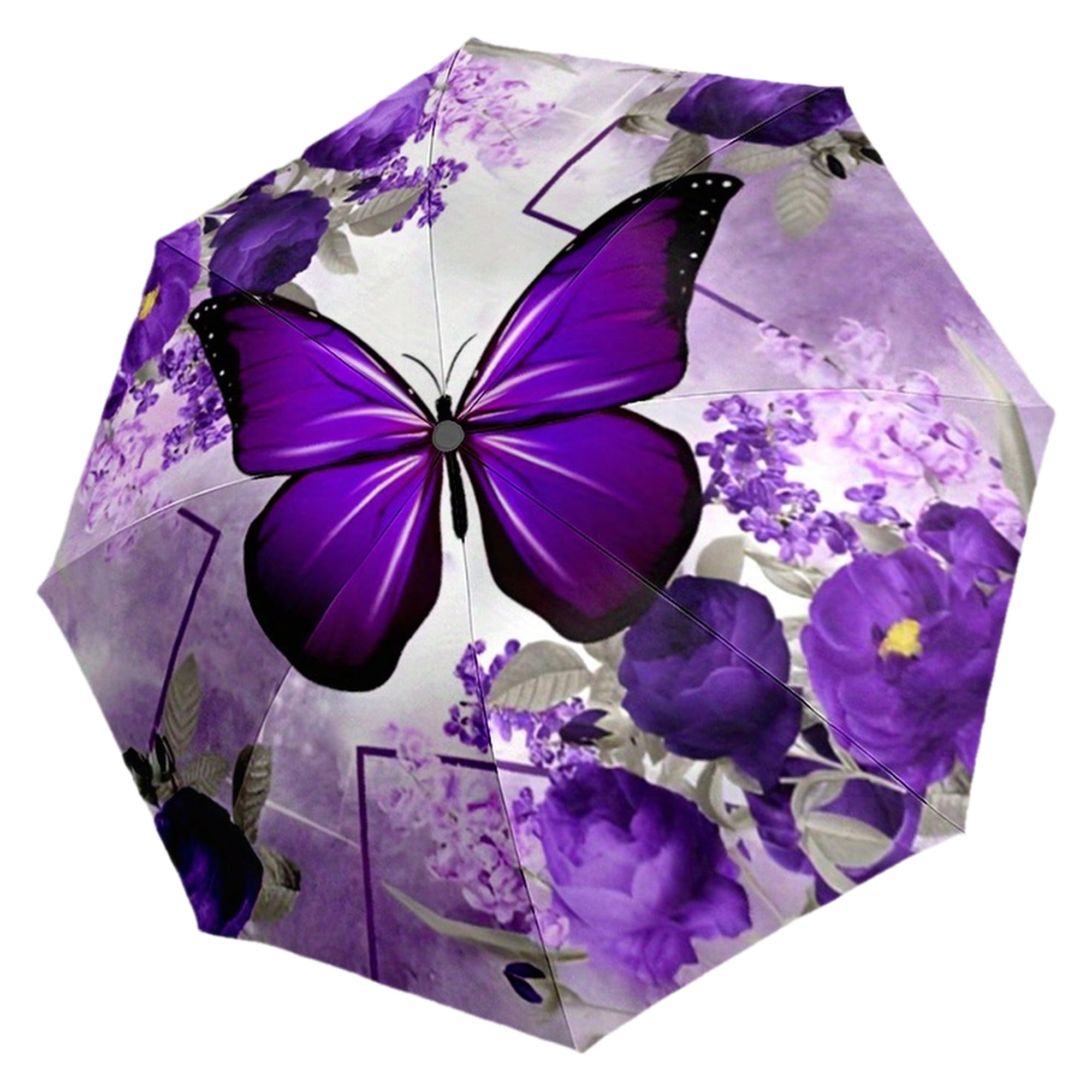 1 automatic folding umbrella - compact and lightweight travel umbrella with elegant purple floral butterfly and lilac patterns