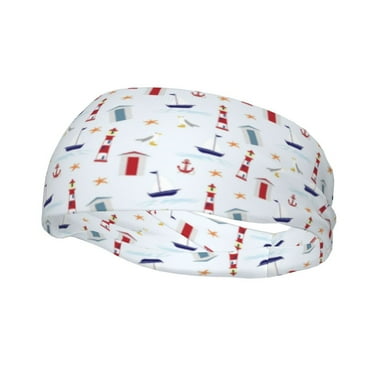 Easygdp Nautical Lighthouse Sailboat Sports Headband Non Slip Headband Unisex for Head Circumference 19.6 - 22.4 inch