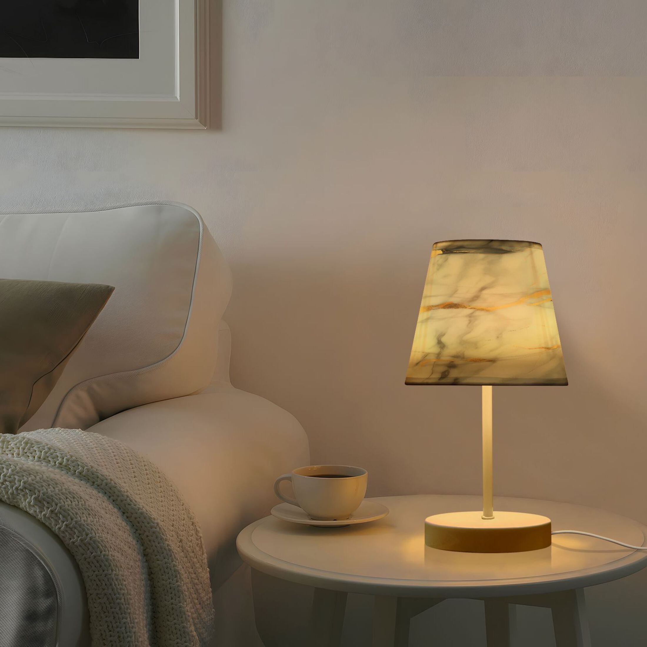 White Grey Gold Marble Desk Lamp LED Table Nightstand Lamps with 3 Color Temperatures for Home Bedroom Living Room Decor 8x12