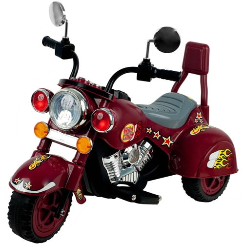 Rockin Rollers 3 Wheel Trike Chopper Motorcycle Battery Powered Ride on Toy for Kids Dark Red