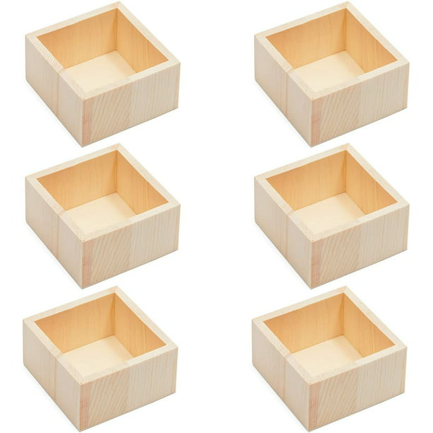 6 Pack Unfinished Wooden Box For Crafts, Unfinished Wooden Storage Box