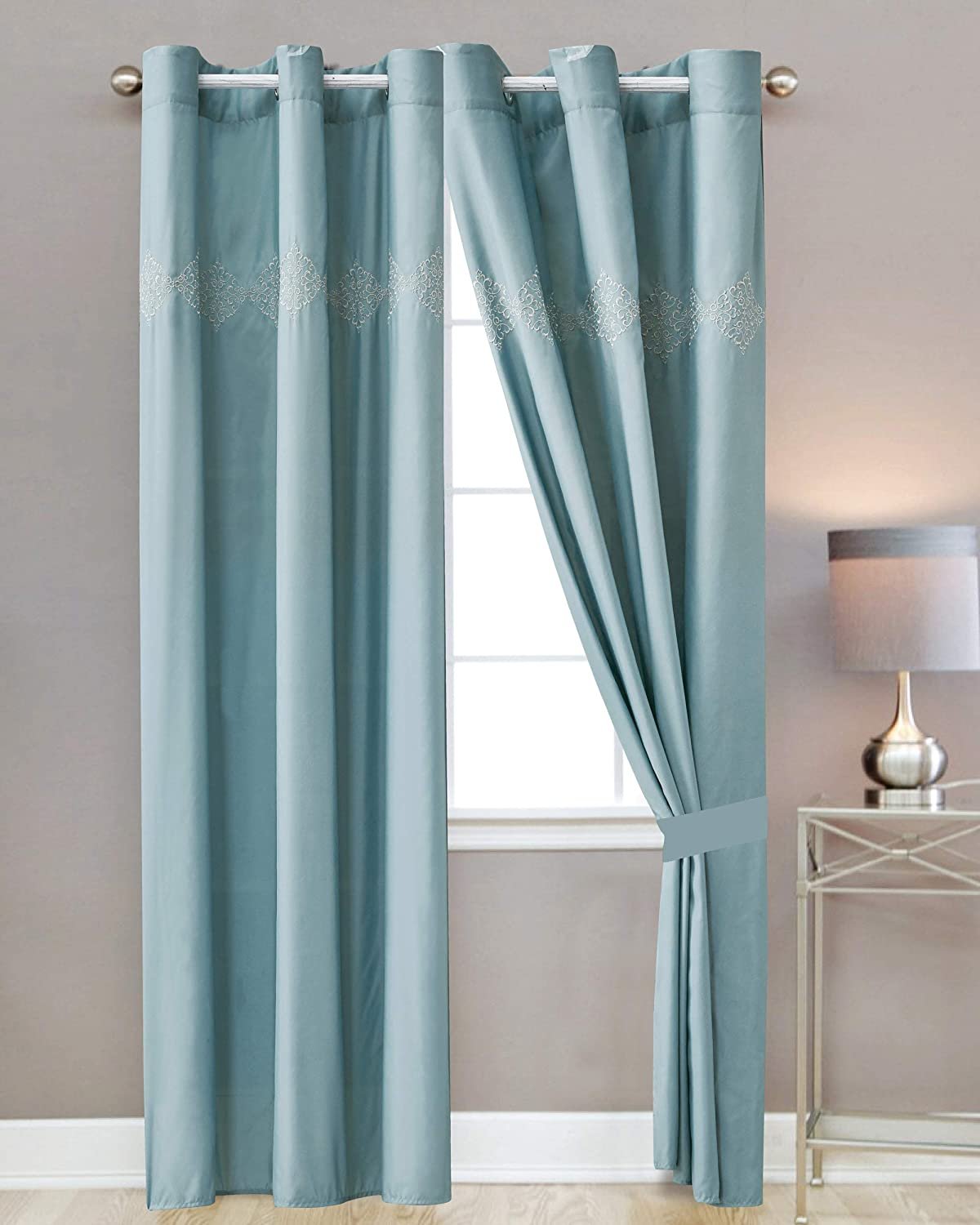 Sapphire Home Window Curtain Panel Set (2 Panels) with Sheer Backing