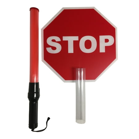 - Police Grade 6 LED Traffic Control Wand With Stop Sign Attachment Event Lights