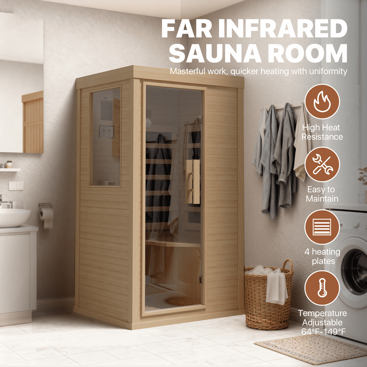 BaPiPro 1 to 2 Person Infrared Sauna Room for Home Spa, Wooden Indoor Sauna Spa with Control Panel, 10 Chromotherapy, Bluetooth Speakers for Home, Gym
