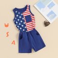 thumbnail image 3 of Okbabeha Toddler Boy 4th of July Outfit Letter Embroidery Short Sleeve Tops with StarStripe Shorts Fourth of July Clothes, 3 of 7