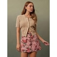 thumbnail image 2 of Womens High-Waist Scalloped Button-Front A-Line Denim Mini Skirt In Pink, 2 of 29