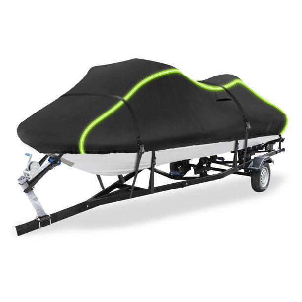 Funda para Jet Ski Apta para 96"-102" (1 Asiento), Funda PWC Impermeable Antiv UV de 300D Oxford, Apta para Yamaha, SeaDoo, Kawasaki con 2 Ventilaciones y 10 Correas Negra