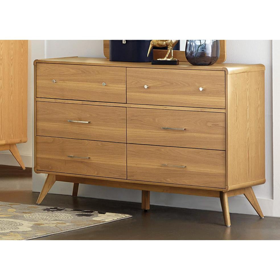 Contemporary Wooden Dresser With 6 Drawers, Light Ash Brown Walmart