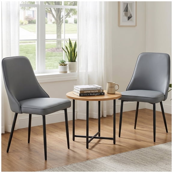 Sailvan Modern Dining Chairs Set of 2,Faux Leather Upholstered Kitchen Chairs with Ergonomic Curved Back and Metal Legs,Waterproof Side Chairs for Dining Room Grey