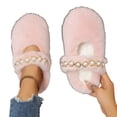 thumbnail image 4 of EKVAHL Women's Faux Fuzzy House Slippers, Pearl Strap Open Toe Slides, Soft Plush Bedroom Home Daily Leisure Indoor Casual Slippers Pink, 4 of 5