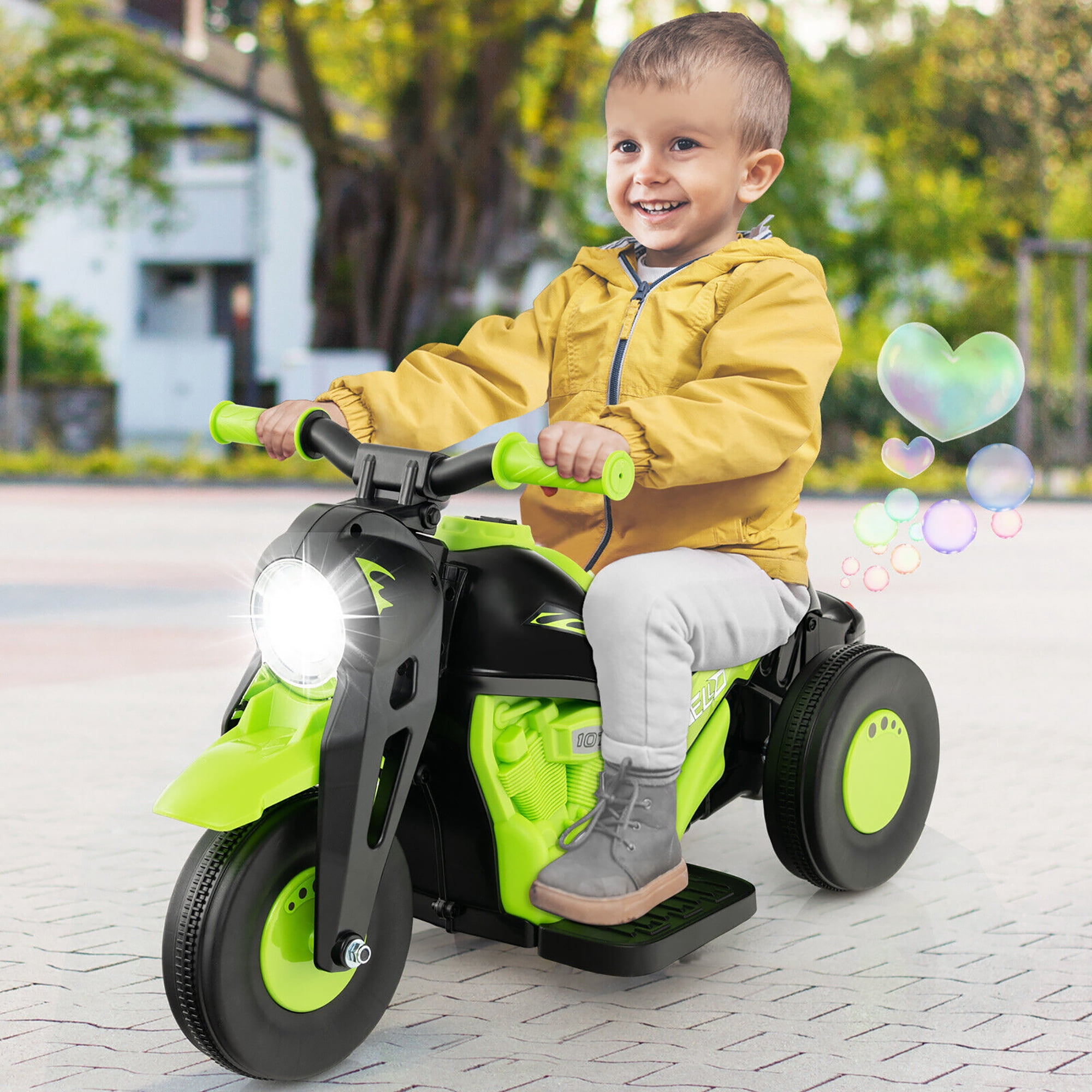 Gymax 6V Kids Bubble Car Electric Ride on Motorcycle w/ Music Button & LED Headlight Green