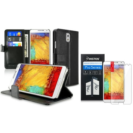 Insten Leather Case Cover For Samsung Galaxy Note 3 III N9000 + Screen Protector (Supports Auto Sleep/Wake)