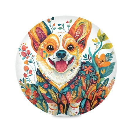 

WOBOGO Smiling Corgi Dog Round Placemats Set of 4 Heat Resistant Washable Kitchen Table Decorations 15.4in