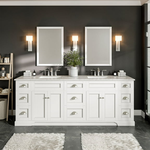 EVIVA Epic 84 Inch Transitional White Vanity w/ Brushed Nickel Hardware