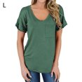 thumbnail image 1 of Camiseta de mujer con cuello en V, manga corta, bolsillo, blusa, top informal de verano, verde oscuro, L Methold  AP001345-23, 1 of 4