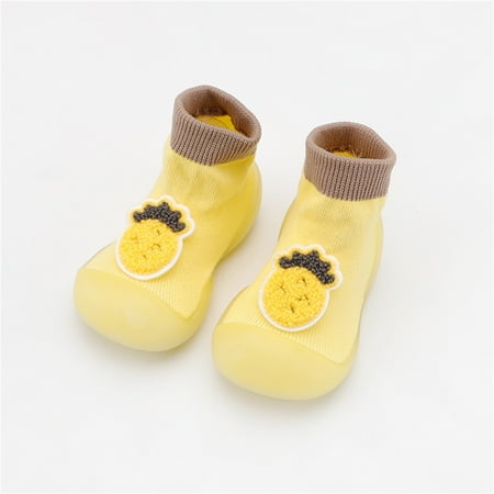 

Baby Socks Fruit Embroidered Walkers Shoes Indoor Elastic First Toddler Baby Shoes Yellow 26