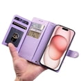 thumbnail image 6 of Wallet Case for Samsung Galaxy A35 5G 6.6-inch, Litchi Leather Flip Zipper Purse Cover with Card Holder, Detachable Wristlet, Kickstand Shockproof Protective Phone Case,Purple,For Galaxy A35 (5G), 6 of 9