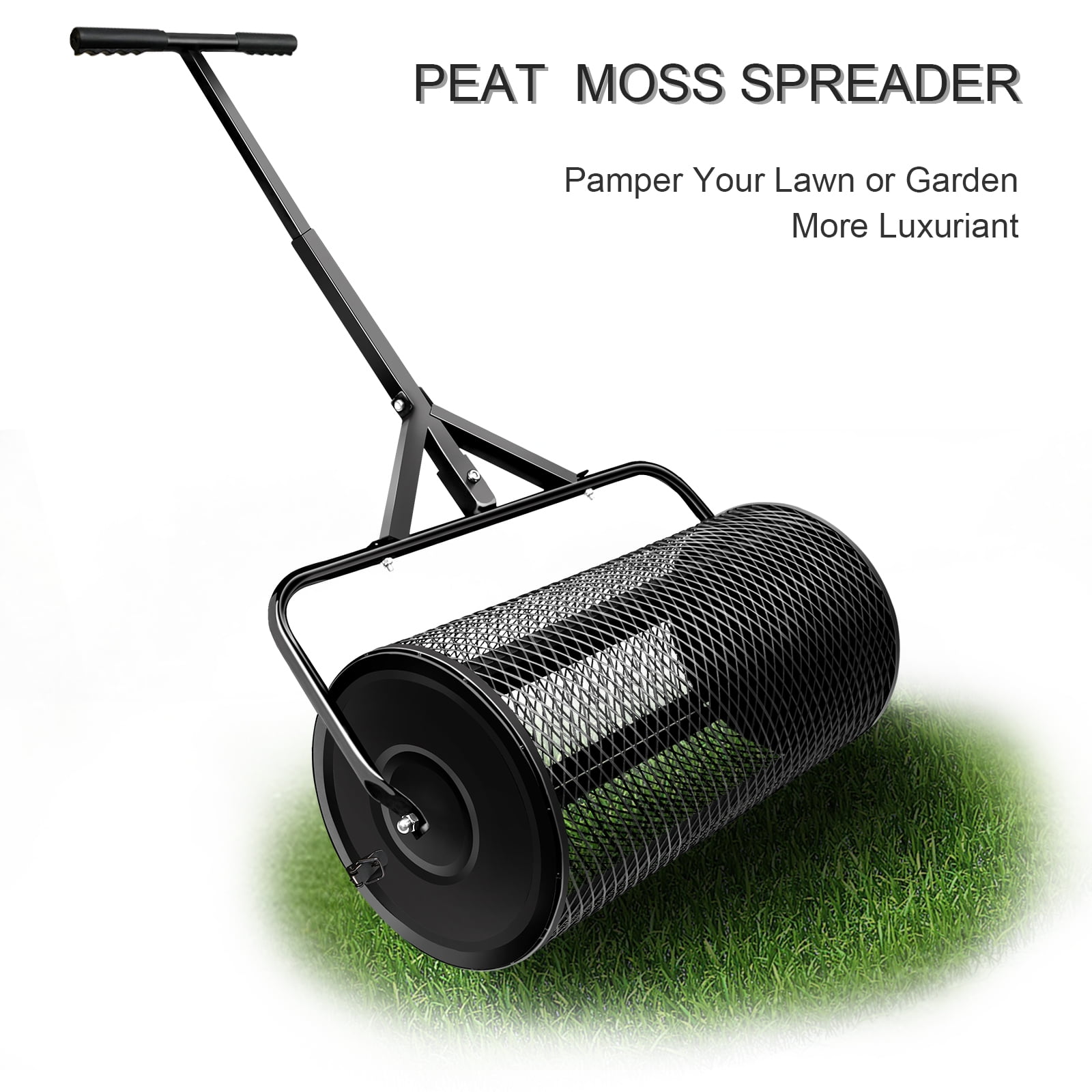 Compost Spreader for Lawn,24 Inch Compost Spreader for Lawn and Garden-Adjustable Handle,Durable Metal Mesh Basket - Perfect for Spreading Peat Moss,Fertilizer,and Seeds(Black)
