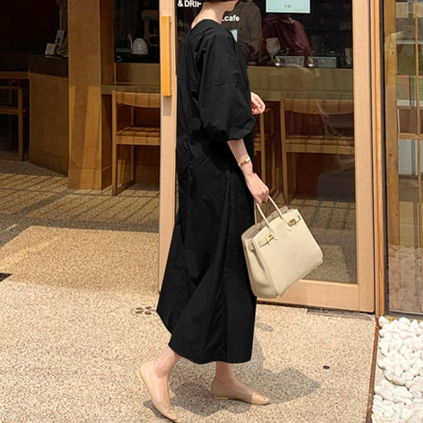 ZANZEA Femmes O Cou Bouffant Robe Decontractee une Ligne Longue Robe Walmart