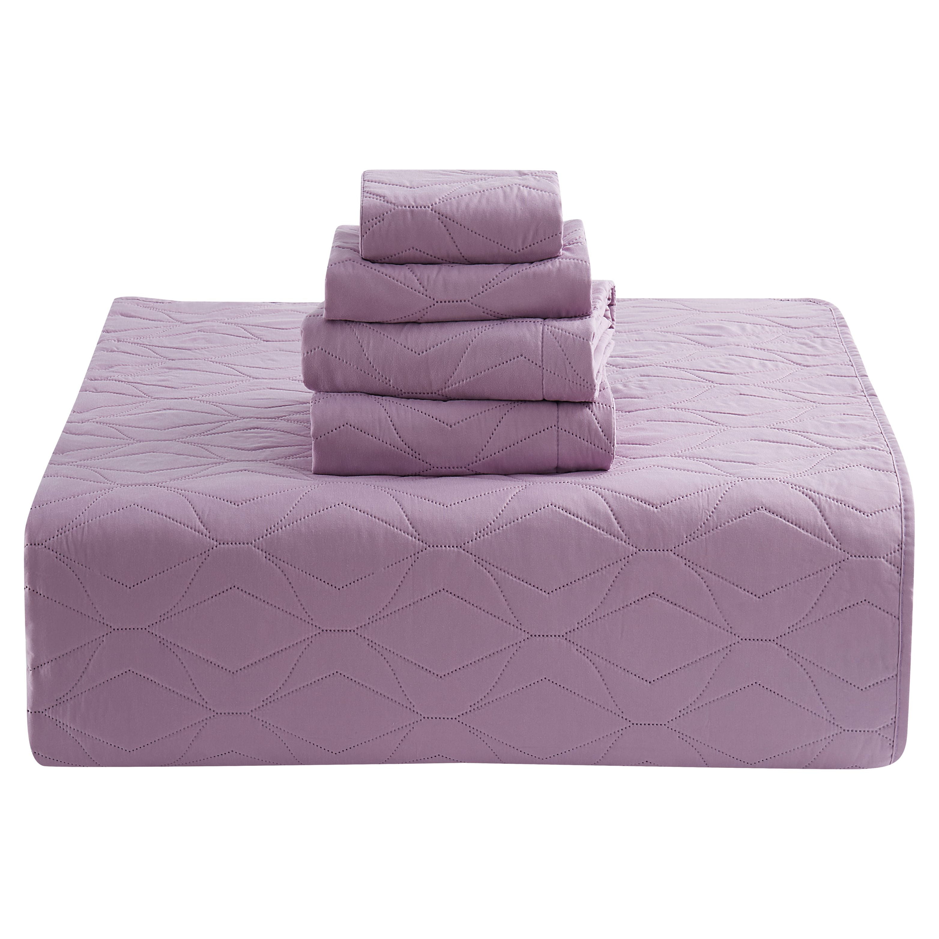 Nestl 5 Piece Quilt Set Full/Queen with Pillow Shams and Euro Shams, Soft Microfiber Lightweight Bedspread Coverlet, Modern Style Ellipse Weave Bed Cover, Lavender Dream