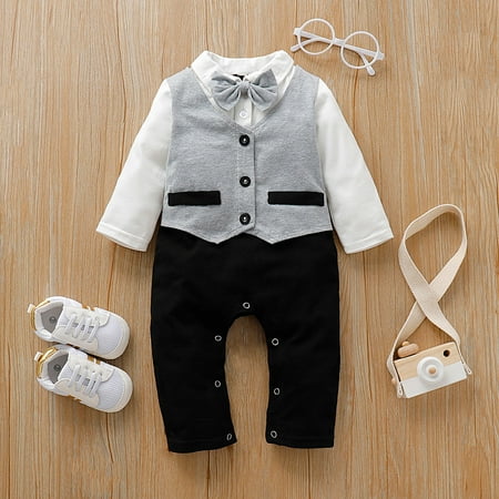 

Newborn Infant Baby Boy Bow Button Gentlemen Romper Jumpsuit Playsuit Outfits Fragarn