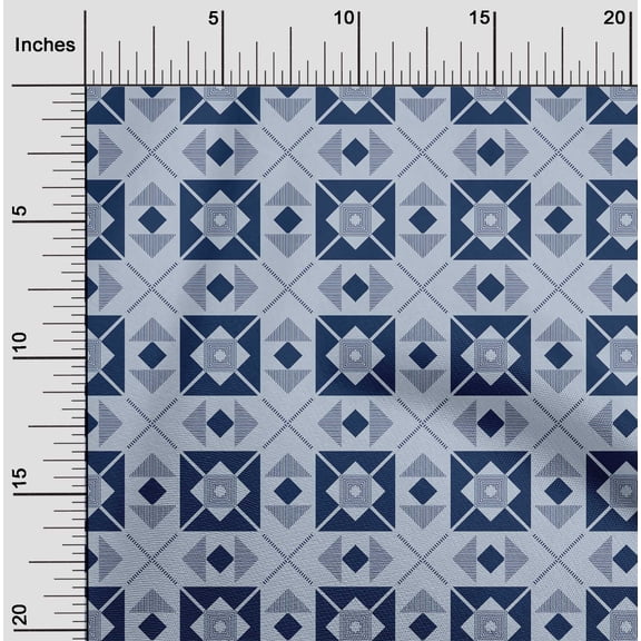oneOone Georgette Viscose Navy Blue Fabric Diamond & Triangle Geometric Craft Projects Decor Fabric Printed By The Yard 42 Inch Wide