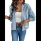 thumbnail image 1 of Suéteres Tipo Cárdigan Cortos para Mujer, Estilo Bohemio, con Bordado Floral de Crochet, Suéter de Punto de Gran Tamaño con Abertura Frontal, Prendas de Vestir Exteriores. Azul L, 1 of 8