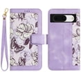 thumbnail image 3 of Allytech for Google Pixel 8 Wallet Case, Premium PU Leather Cards Slots Shoulder Strap Hand Wrist Fashion Floral Pattern Wallet Phone Case for Google Pixel 8 - Purple, 3 of 14
