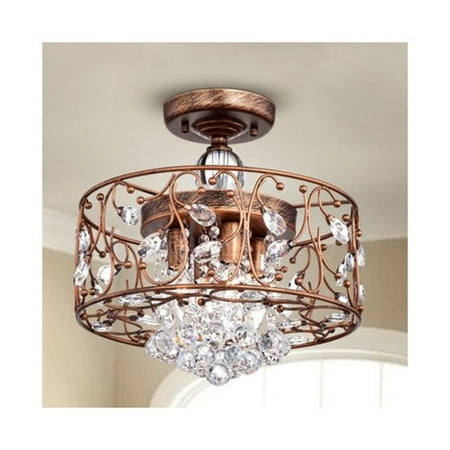 - Bianca Round Iron Frame Flush Mount Chandelier with Crystal Balls - Clear