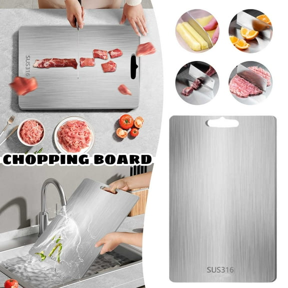 Titanium cutting board, stainless steel food grade cutting board, kitchen titanium cutting board, 9.8 * 5.9 inches, meat, fruit, vegetable cutting board, small size, silver