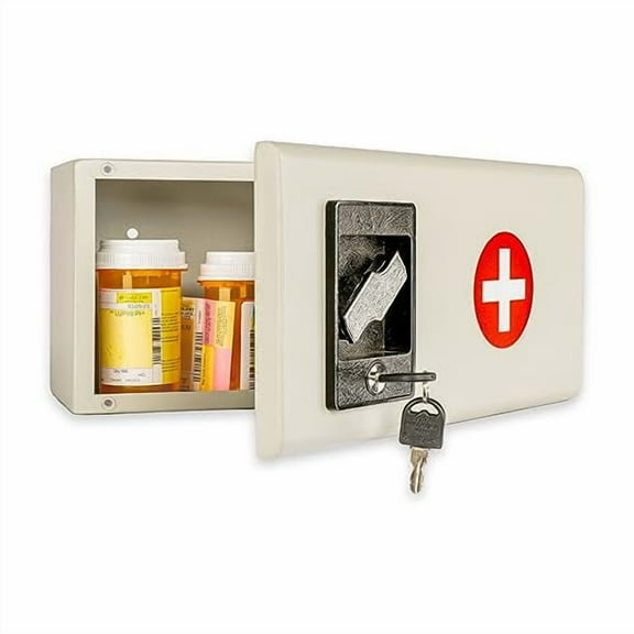 Medicine Lock Box for Medication Lock Box with Key - Wall Mounted Locking First Aid Medicine Cabinet, Secured Prescription Storage for Peace of Mind Around Kids at Home, School (Wh
