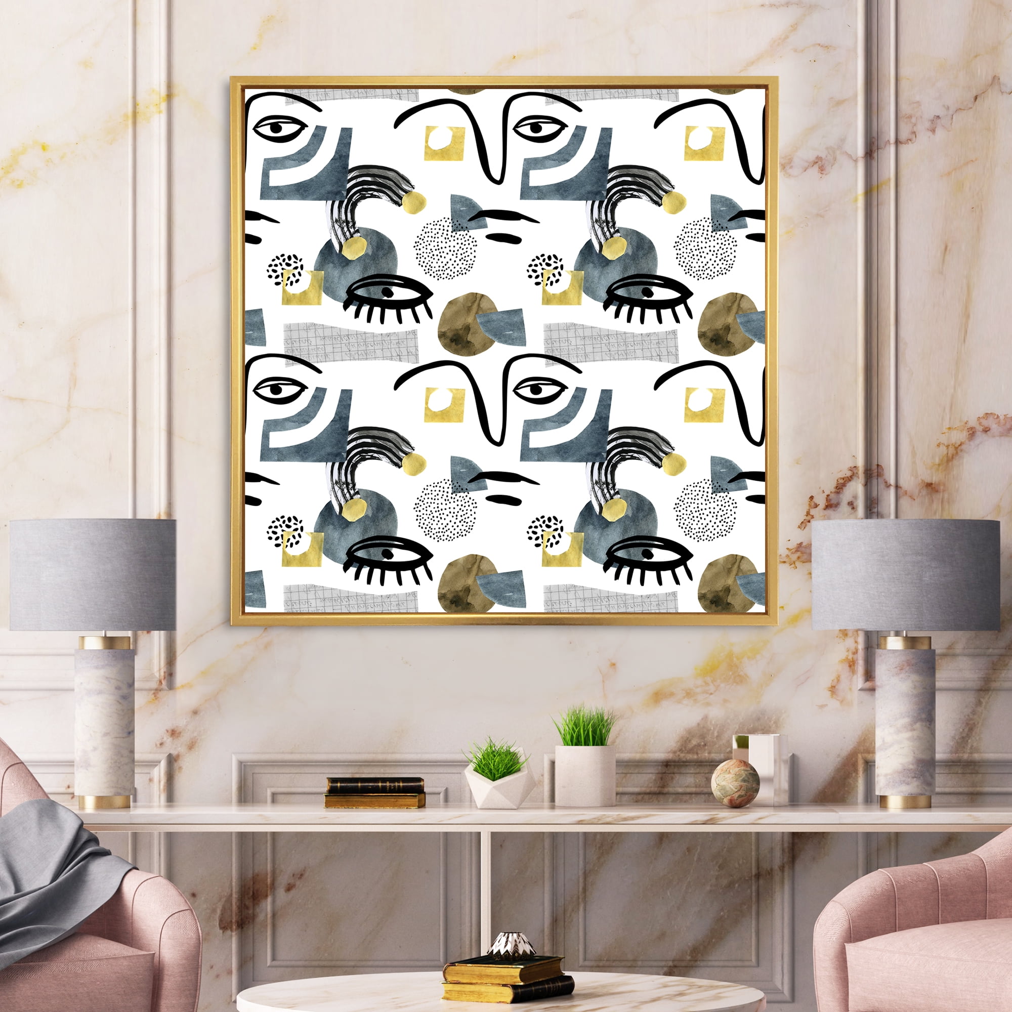 Designart 'Collage of Eyes And Doodles In Contemporary Style I' Modern Framed Canvas Wall Art Print