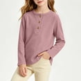 thumbnail image 3 of Ugoldhm Girls Waffle Knit Henley Long Sleeve Tops 3 Buttons Crew Neck Slim Fit Soft Casual Basic Tees, 3 of 5