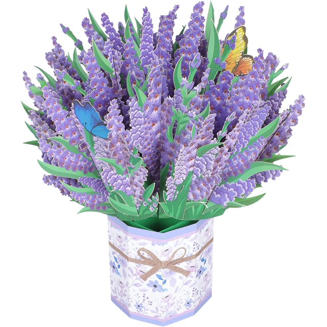 1 pieza(s) Ramo de flores de papel Tarjeta de felicitación de flores de papel 3D Tarjeta de felicitación estereoscópica para regalo del día de la madre de mamá (lavanda) JM JM