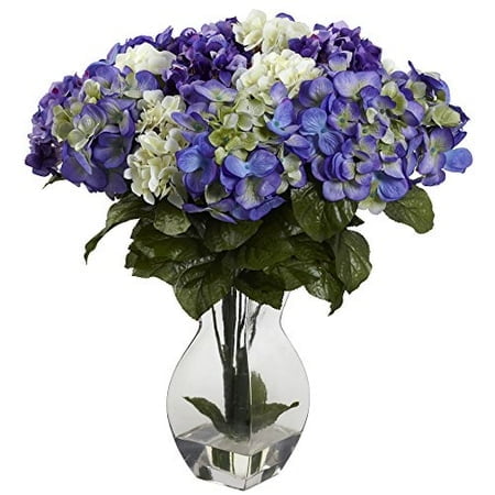 Nearly Natural 1368-BP Mixed Hydrangea with Vase, Blue/Purple