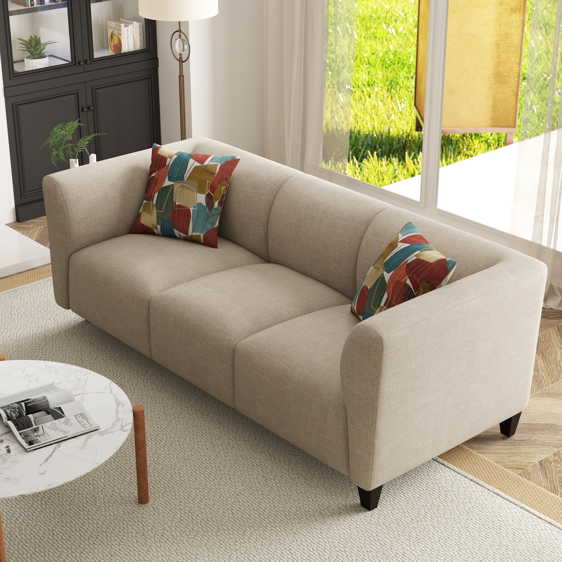Roundhill Furniture Della Upholstered Stationary Sofa, Beige