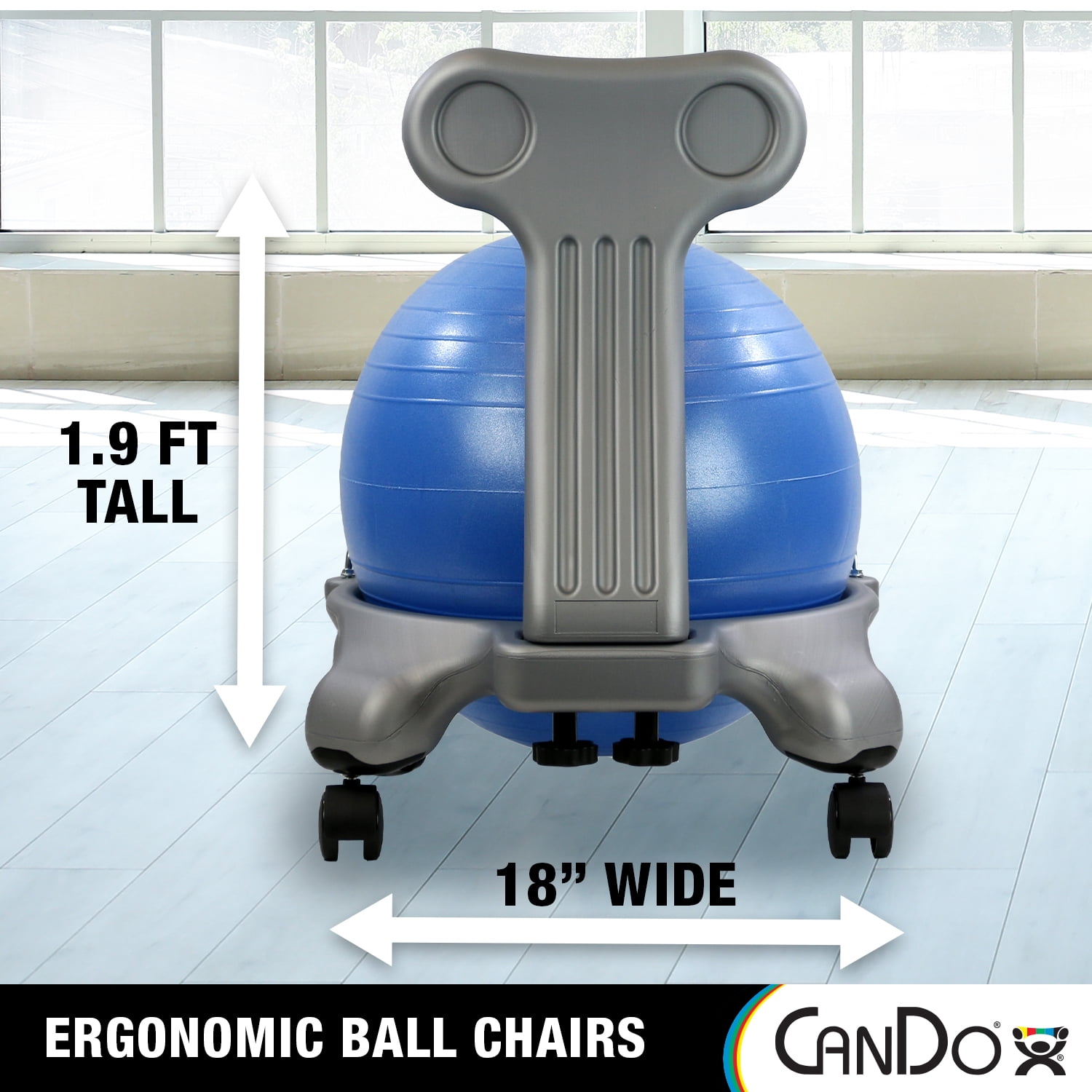 CanDo® Ball Chair - Metal - Mobile - with Back - no Arms - with Blue Ball