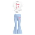 thumbnail image 4 of Glisme Girls Outfit Casual Flare Pants With Short Sleeve Top Comfortable Playwear Summer Two Piece Set Lightweight Matching Set Size 11-12 Years Light Blue, 4 of 4