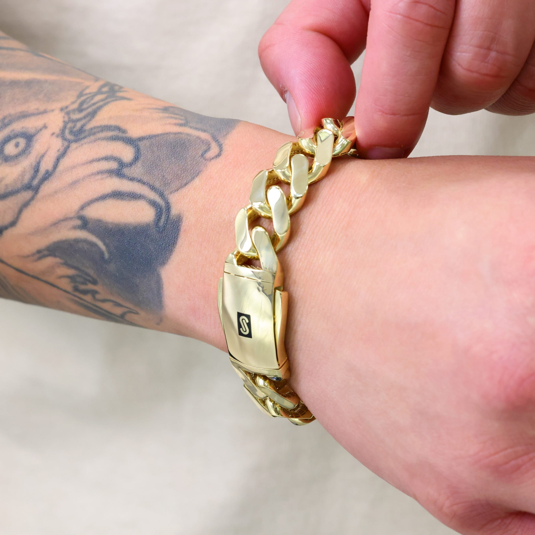 Nuragold 10k Real Yellow Gold Royal Monaco 15mm Miami Cuban Link Bracelet (7.5"-9") Italian Jewelry for Men