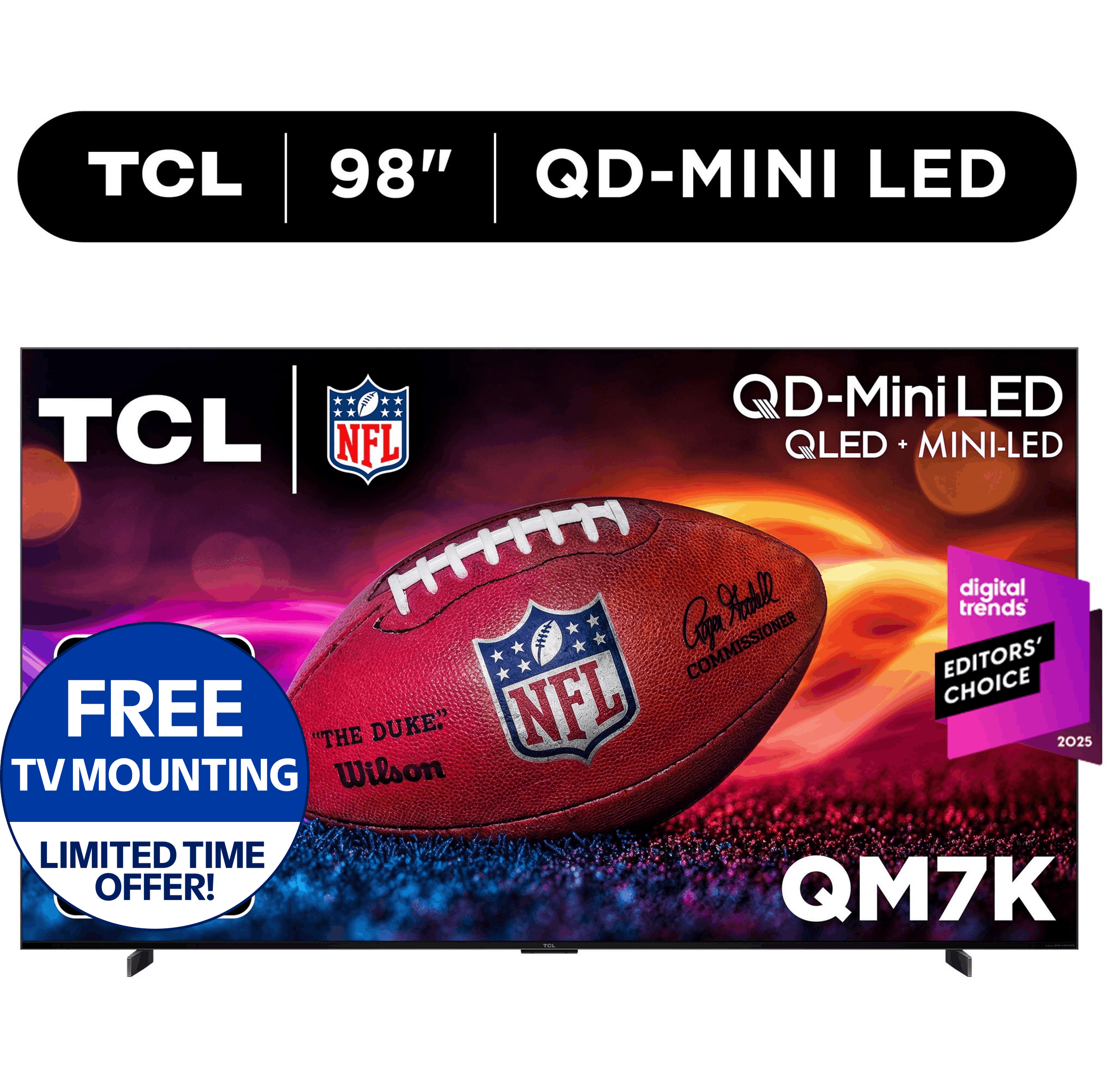 TCL 98" Class QM7K Series QD-Mini LED QLED 4K UHD Smart Google TV (NEW, 2025) - 144Hz, Local Dimming, Audio by Bang & Olufsen - 98QM7K