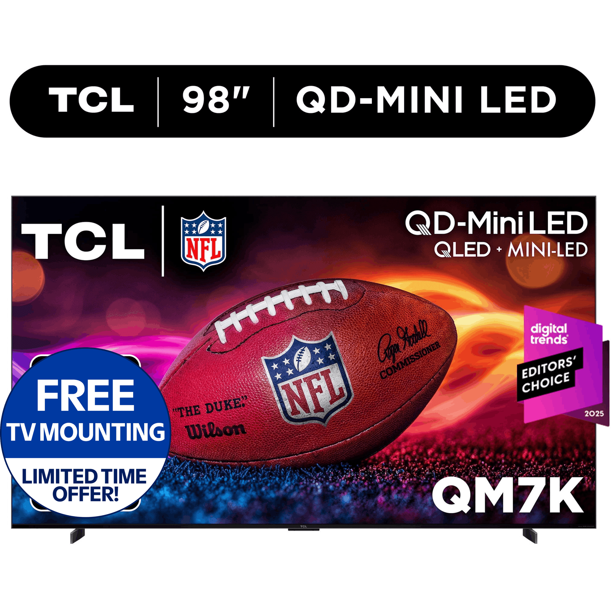 TCL 98" Class QM7K Series QD-Mini LED QLED 4K UHD Smart Google TV (NEW, 2025) - 144Hz, Local Dimming, Audio by Bang & Olufsen - 98QM7K