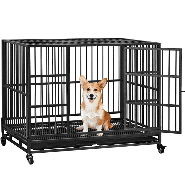 Yaheetech 42-inch Indestructible Dog Crate with Open Top Design, Black ...
