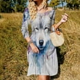 thumbnail image 3 of Watercolor Wolf Portrait Sweetheart Knot Flared Dress Fashion Design Large Size Loose Dress Spring Summer Women Dress, 3 of 9