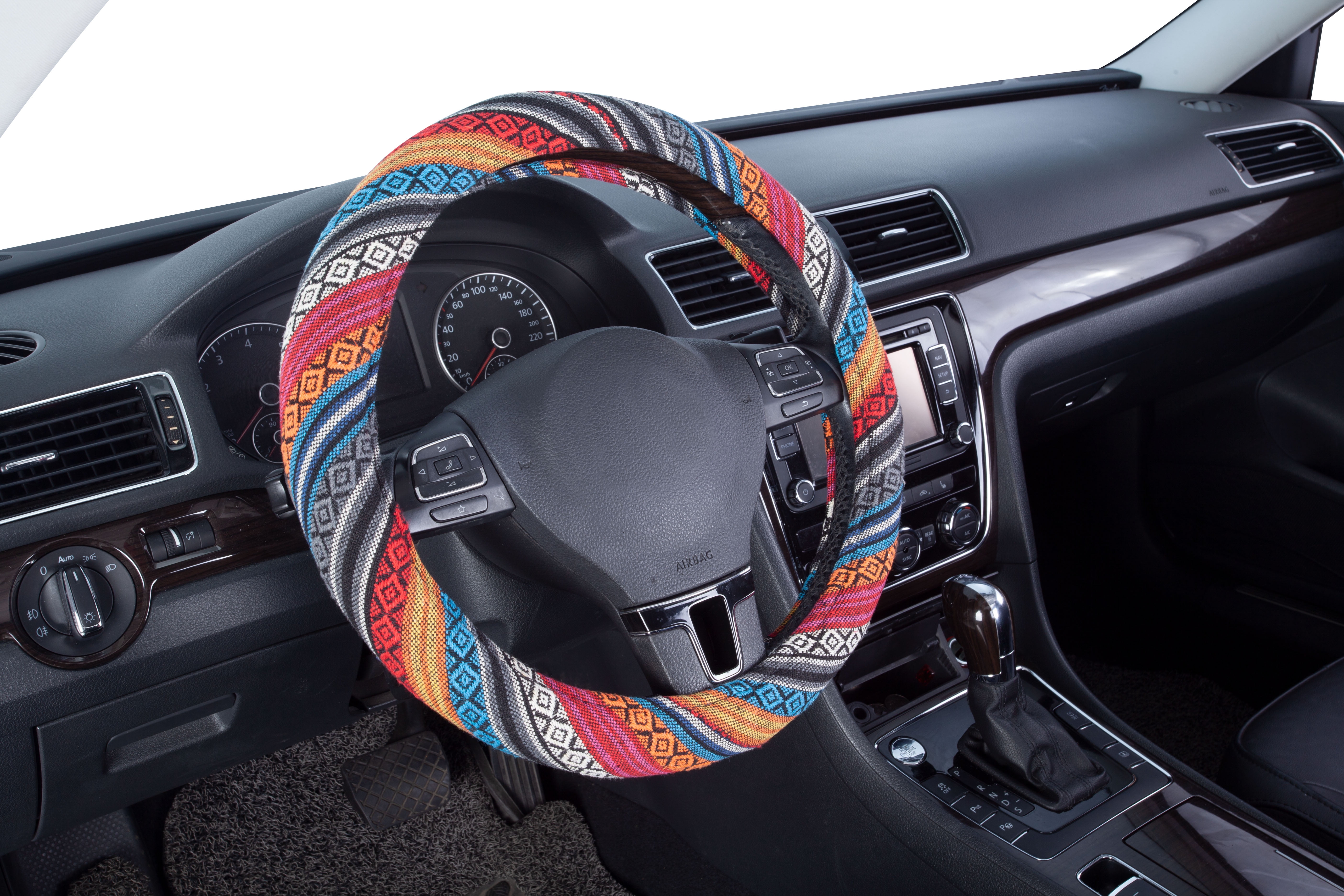 Auto Drive 1 -Piece Boho Car Steering Wheel Cover  Heavy Duty Polyester, Colorful - Universal Fit, 23SWC163