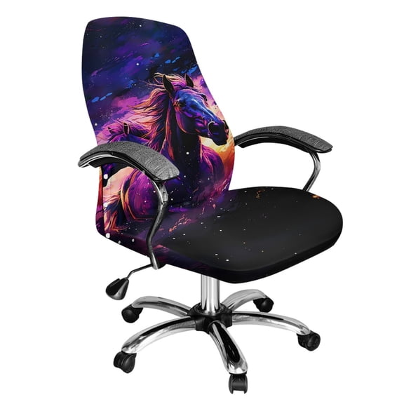 POLERO Easy to Remove One Piece Computer Office Chair Covers, Starry Sky Two Horses Brushed Elastic Fabric Durable Office Chair Seat Cover for Home Home Office