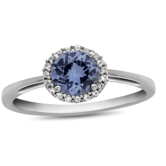 Round Natural Tanzanite Gemstone 925 Sterling Silver Halo Accents Women Valentines Day Gifts Ring